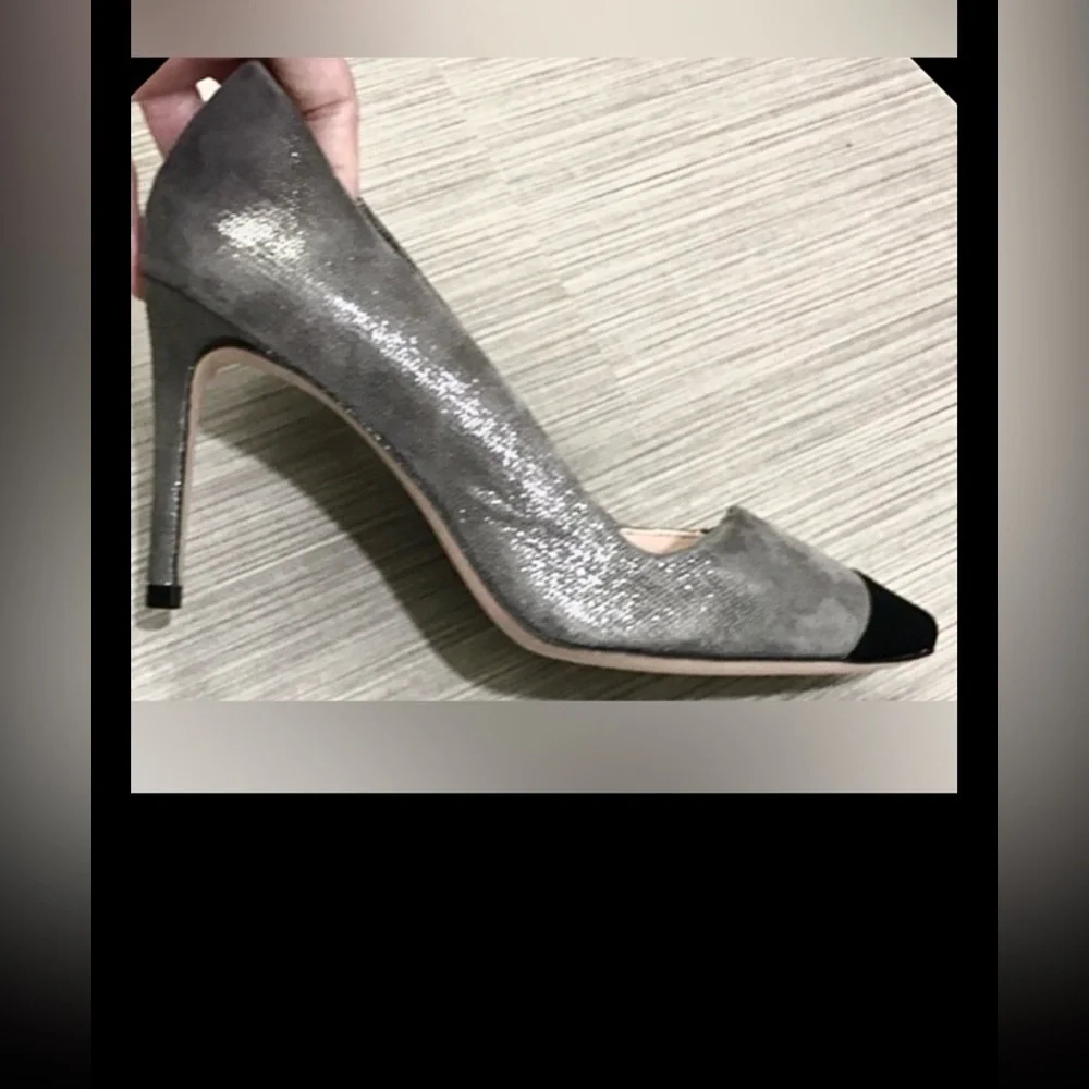 Tory Burch 'Shaila'  Leather Pump Pointy Toe colorblock grey & black size 6